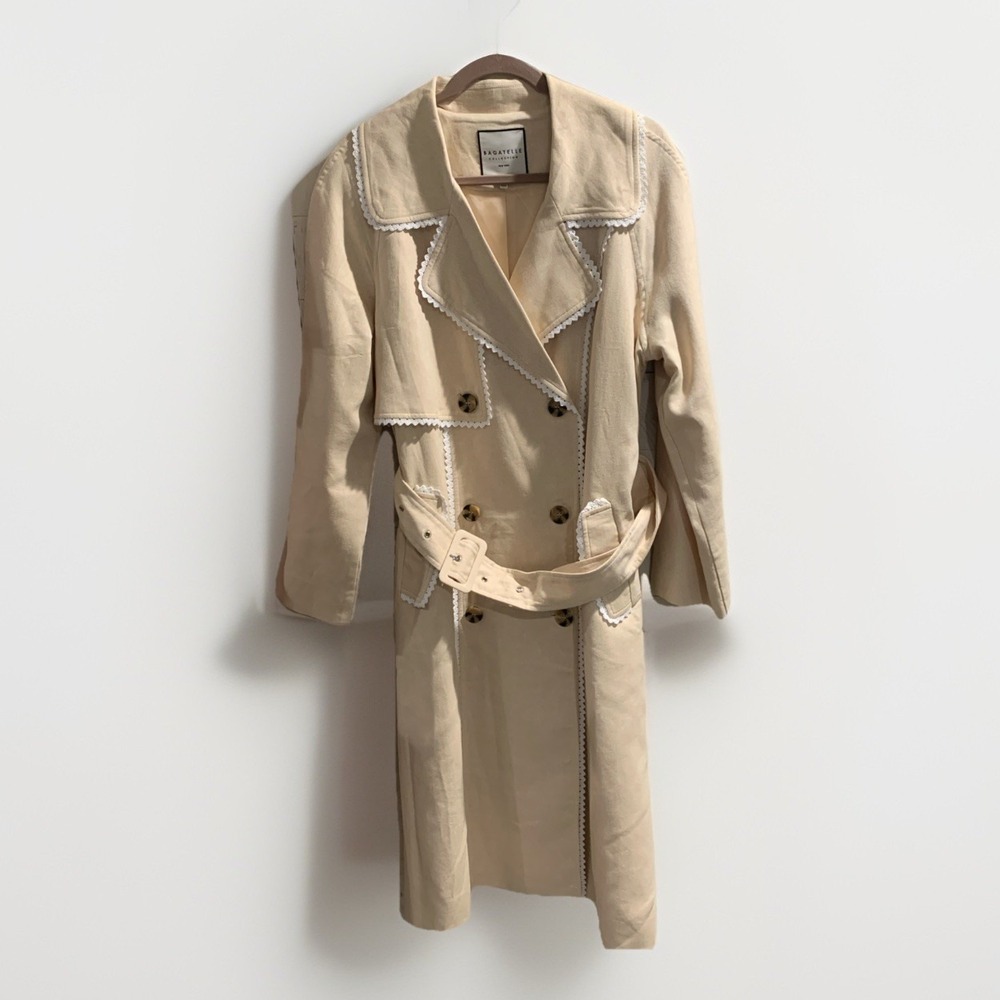 Bagatelle Collection Trench Overcoat Linen Cotton Blend Women's Size Large NWT